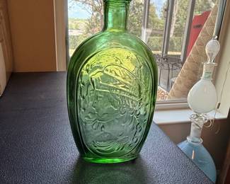 Green Glass Success to the Railroad Embossed Bottle