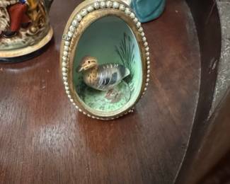 Victorian Egg-Shaped Trinket Box with Duck Figurine