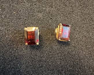 14K Gold Emerald-Cut Garnet Stud Earrings