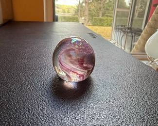 HandBlown Glass Paperweight with Pink and Purple Swirls