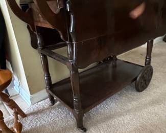 Vintage Mahogany Drop-Leaf Tea Cart