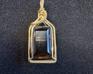 Wire-Wrapped Rectangular Smoky Quartz Pendant