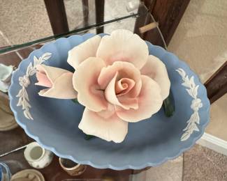 Capodimonte Porcelain Rose Bowl with Rose and Bud
