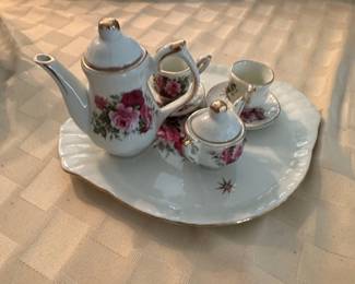 Vintage Miniature Rose Floral Porcelain Tea Set