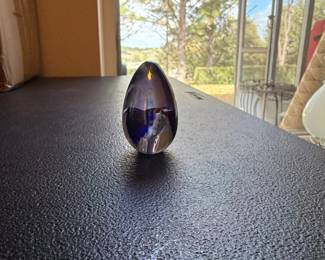 Murano Glass Egg Paperweight with Cobalt Blue Core