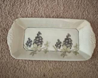 Vintage Hand-Painted Ceramic Serving Tray with Grapes Motif