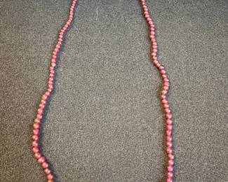 Pink Glass Bead Necklace with Green Clasp