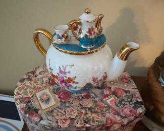 Lillian Vernon Floral Teapot with Sugar Bowl and Creamer Set