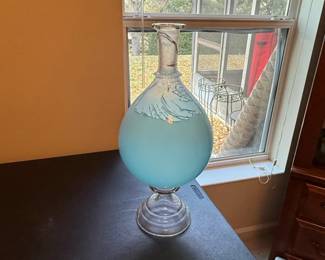 Vintage Blue and Frosted White Glass Decanter third image