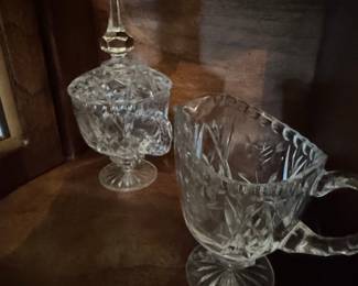 Crystal Covered Sugar Bowl and Creamer Set - Pinwheel Pattern
