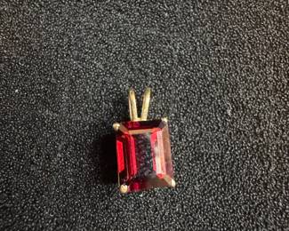 Emerald Cut Garnet Pendant in 14k Gold