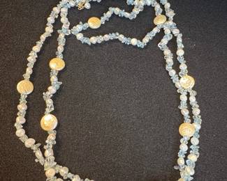 Multi-Strand Baroque Pearl, Aquamarine and Coin Pearl Necklace