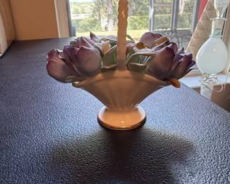Capodimonte Porcelain Flower Basket Figurine