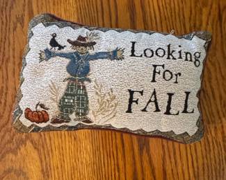 Tapestry Scarecrow Pillow "Looking For Fall" by Teresa Kogut