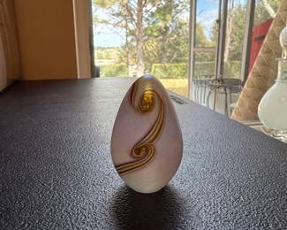 Art Glass Egg Paperweight with Swirls by Joe Rice