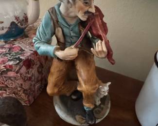Vintage HOMCO Man Playing Violin with Cat Figurine