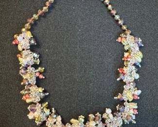 Multi-Gemstone and Pearl Cluster Necklace