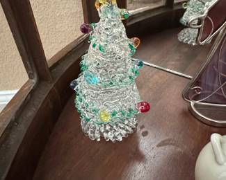 Hand Blown Glass Christmas Tree Figurine with Colorful Baubles