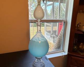 Vintage Blue and Frosted White Glass Decanter