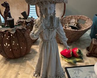 Vintage Girl with Straw Hat and Berries Figurine