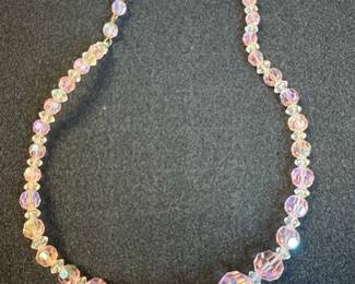 Vintage 1950s Pink Aurora Borealis Crystal Necklace