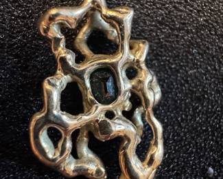 Abstract Gold Pendant with Green Stone