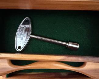 Wooden Mantel Clock with Drawer and Key