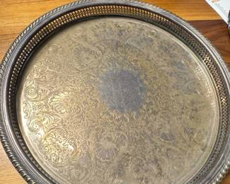 W.A. Rogers Silver Plated Serving Tray with Floral Scroll Embossing