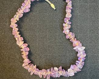 Amethyst Chip Necklace with Clear Beading