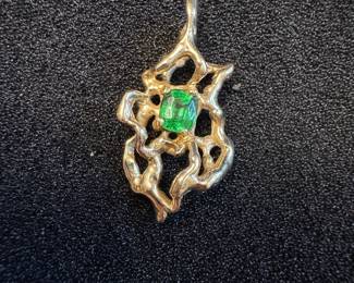 Abstract Gold Pendant with Green Stone