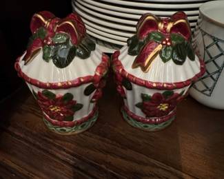 Christmas Poinsettia and Bow Ceramic Trinket Boxes (Set of 2)