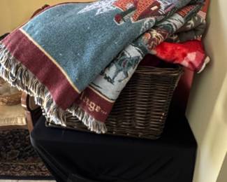 Wicker Storage Basket with Fabric Handles