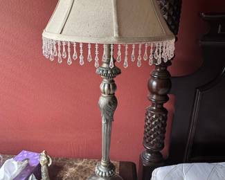 Crystal Beaded Table Lamp with Silver-Tone Base