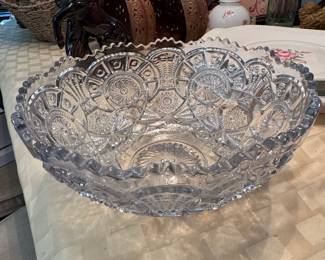 American Brilliant Cut Glass "Star" Pattern Oval Bowl