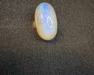 Oval Rainbow Moonstone Sterling Silver Ring