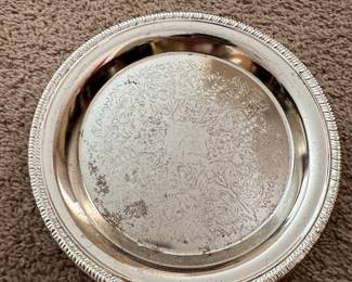 WM Rogers Silver Plated Round Tray with Rope Border