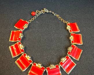 Vintage Red Enamel and Gold-Tone Choker Necklace
