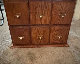 Vintage Oak Six-Drawer Card File Cabinet