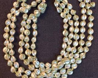 Multi-Strand Mint Green Faux Pearl Necklace with Gold-Tone Clasp
