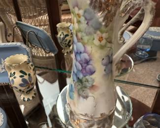 Hand-Painted Porcelain Pitcher with Gilded Accents - Possibly RS Prussia