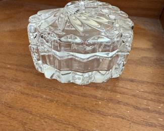 Vintage Crystal Glass Heart Shaped Trinket Box with Fan Facets