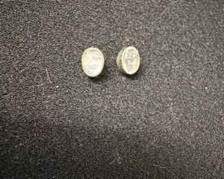 Pair of Moonstone Cabochon Earrings in Silver Setting