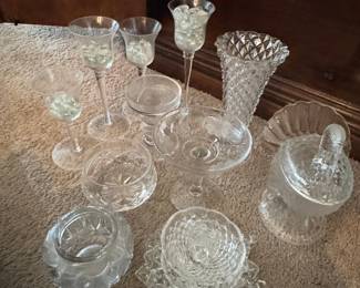 Assorted Clear Glass Decorative Items with Specific Patterns