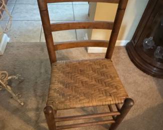 Antique Shaker Style Ladder Back Chair with Rush Seat