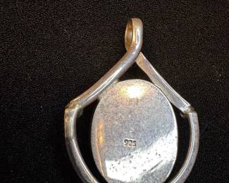 Sterling Silver Red Jasper Pendant with Abstract Setting