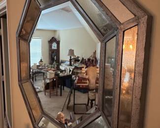 Octagonal Beveled Mirror with Antiqued Frame