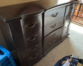 Dark Wood French Provincial 9-Drawer Dresser