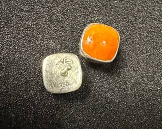 Southwestern Sterling Silver Orange Spiny Oyster Earrings