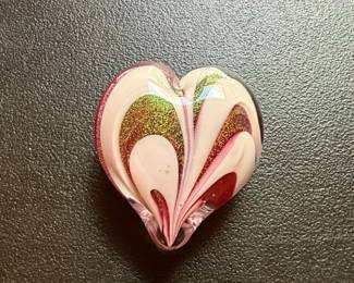 Murano Glass Heart Paperweight with Glitter