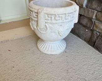 Vintage Concrete Urn Planter with Greek Key and Grape Motif